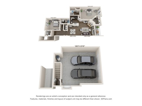 Floor plan for 2 beds, 2 baths, 1364 sqft